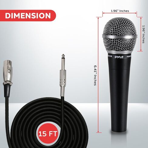 Pyle Professional Dynamic Microphone - 2-Pack Unidirectional Handheld Mic with Built-in Pop Filter, High Signal Output, 15 ft. XLR Audio Cable, Ideal for Stage, Karaoke & Studio Performances in Kuwait