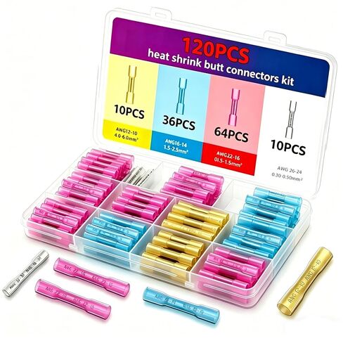 120PCS Heat Shrink Butt Connectors, Marine Grade Waterproof Electrical Wire Connectors Kit-Thickened Red Copper Butt Splice Crimp Connectors for Automotive Wiring, Boat, Speaker, Truck, Stereo, Cables in Kuwait