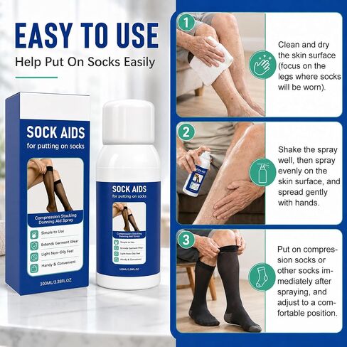 Compression Sock Aid Lubricant Spray, Reduce Friction and Lightweight | Portable Compression Sock Donner Spray, Suitable for Daily Travel Use in Kuwait