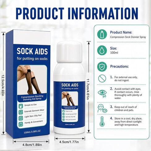 Compression Sock Aid Lubricant Spray, Reduce Friction and Lightweight | Portable Compression Sock Donner Spray, Suitable for Daily Travel Use in Kuwait