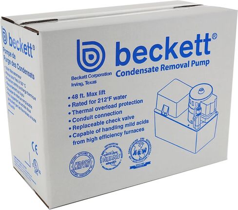 مضخة مكثفات كبيرة من Beckett CB502ULHTS، 230 فولت، أقصى رفع 50 قدمًا، درجة حرارة عالية تصل إلى 212 درجة in Kuwait