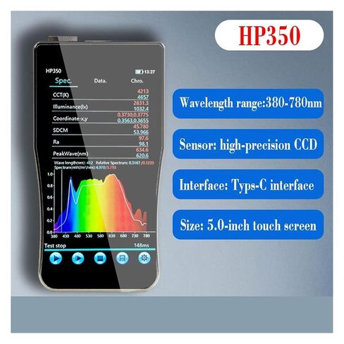 HP350 مقياس الإضاءة الطيفية المحمول تحليل درجة حرارة اللون مطياف مع شاشة تعمل باللمس 5 بوصة لمصابيح LED تنمو حساسية عالية، خطأ منخفض in Kuwait