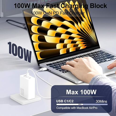 100W USB C Charger Block ، 2Pack 3-Port PD & AC Gan Super Fast USB C Charging Block Clock Adapter Adapter for MacBook Pro/MacBook Air ، iPad Pro/Mini ، iPhone 16E/15Pro ، S25/S24/S23 وأكثر in Kuwait