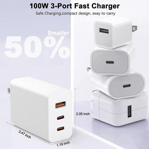 100W USB C Charger Block ، 2Pack 3-Port PD & AC Gan Super Fast USB C Charging Block Clock Adapter Adapter for MacBook Pro/MacBook Air ، iPad Pro/Mini ، iPhone 16E/15Pro ، S25/S24/S23 وأكثر in Kuwait