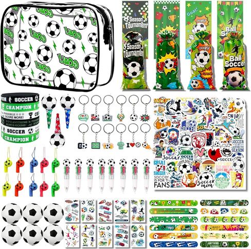168 PCS Soccer Party Favor Set - Soccer Party Supplies Kit with Soccer Storage Bag, Keychains, Bracelets, Pens, Stickers, Whistles for Soccer Birthday, Championship, Game Day, Team Party Decorations in Kuwait