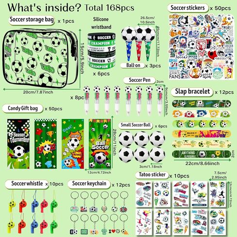 168 PCS Soccer Party Favor Set - Soccer Party Supplies Kit with Soccer Storage Bag, Keychains, Bracelets, Pens, Stickers, Whistles for Soccer Birthday, Championship, Game Day, Team Party Decorations in Kuwait