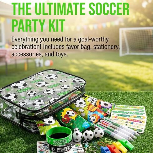 168 PCS Soccer Party Favor Set - Soccer Party Supplies Kit with Soccer Storage Bag, Keychains, Bracelets, Pens, Stickers, Whistles for Soccer Birthday, Championship, Game Day, Team Party Decorations in Kuwait