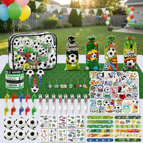 168 PCS Soccer Party Favor Set - Soccer Party Supplies Kit with Soccer Storage Bag, Keychains, Bracelets, Pens, Stickers, Whistles for Soccer Birthday, Championship, Game Day, Team Party Decorations in Kuwait