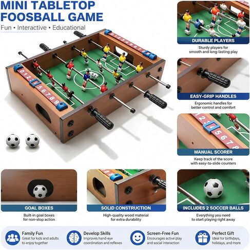 Mini Foosball Table,13.5'' Table Foosball Soccer Tabletop with 2 Balls,Home Wooden Soccer Table-Top Game Accessories for Adults Family Play Indoor & Outdoor in Kuwait