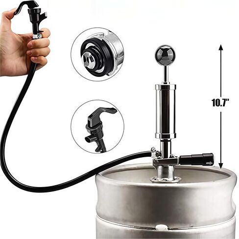 Beer Keg Pump with D-Type Coupler, 4" Hand Pump, Chrome Plated, Leakproof, for Picnic Party, Includes Spare Faucet in Kuwait