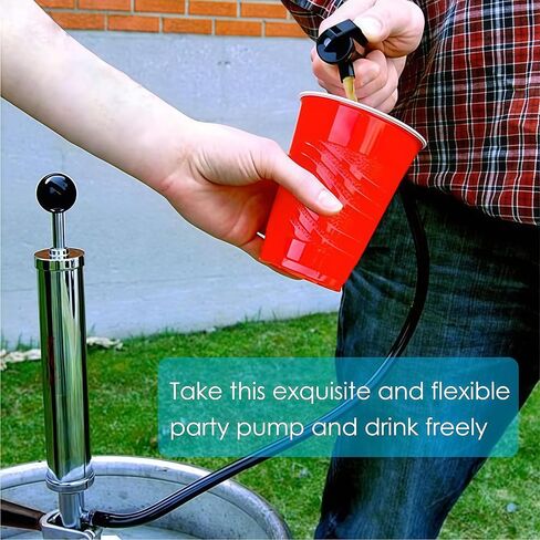 Beer Keg Pump with D-Type Coupler, 4" Hand Pump, Chrome Plated, Leakproof, for Picnic Party, Includes Spare Faucet in Kuwait