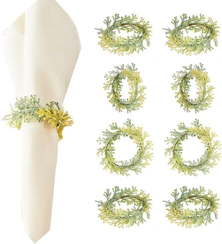 Spring Flower Napkin Rings Set of 8 - Easter Farmhouse Napkin Rings Holders for Cloth Napkins, Green Floral Napkin Ring Holders for Wedding, Holiday, Dinner Party & Boho Table Decor Napkin Accessories in Kuwait