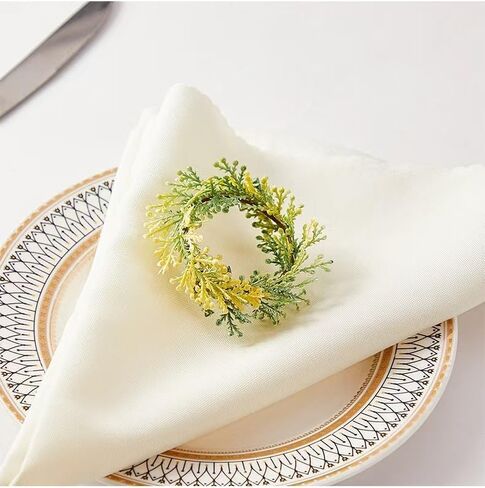 Spring Flower Napkin Rings Set of 8 - Easter Farmhouse Napkin Rings Holders for Cloth Napkins, Green Floral Napkin Ring Holders for Wedding, Holiday, Dinner Party & Boho Table Decor Napkin Accessories in Kuwait