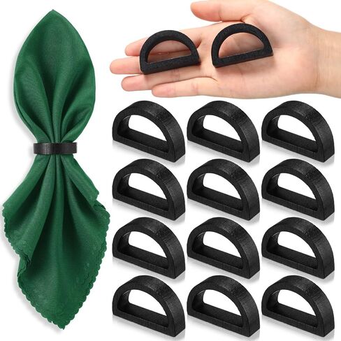 LemonRoad 12 Pcs Wood Napkin Rings Handmade Semicircle Thanksgiving Christmas Napkin Holder Buckles Farmhouse Rustic Boho Style Serviette Rings for Table Decor Harvest Wedding Banquet Party in Kuwait