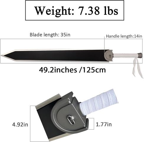 49" Anime Berserk Guts Sword Dragon Slayer Great Steel Sword with Carry Bag,Full Metal Cosplay Prop,for Collection,Stage Performance in Kuwait
