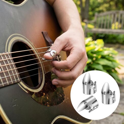 6Pcs Banjo Finger Picks, Adjustable Steel Picks and Thumb Pick Silver/Black | 6Pcs stainless steel finger picks,adjustable open design.Fits most adults.Protects fingers,Enhances sound.For guitar,banjo in Kuwait