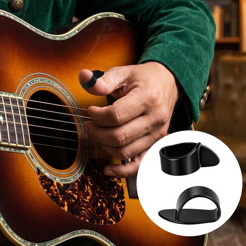 6Pcs Banjo Finger Picks, Adjustable Steel Picks and Thumb Pick Silver/Black | 6Pcs stainless steel finger picks,adjustable open design.Fits most adults.Protects fingers,Enhances sound.For guitar,banjo in Kuwait