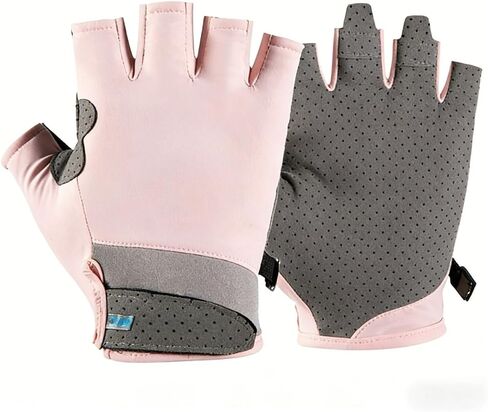 1Pc Breathable Ice Silk Full & Half Finger Cycling Gloves, Non-Slip Wear Resistant Sun Protection Touchscreen Gloves for Outdoor Riding, Pink, Size:L in Kuwait