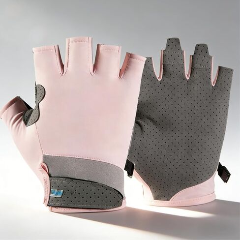 1Pc Breathable Ice Silk Full & Half Finger Cycling Gloves, Non-Slip Wear Resistant Sun Protection Touchscreen Gloves for Outdoor Riding, Pink, Size:L in Kuwait