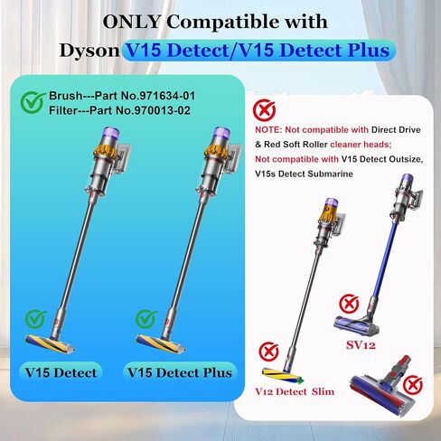 V15 Soft Roller Brush and Filter Compatible with Dyson V15 Detect/V15 Detect Plus Handheld Vacuum Cleaner,with 2 Pack V15 HEPA Filters,Replacement Parts #970013-02 & 971634-01 in Kuwait