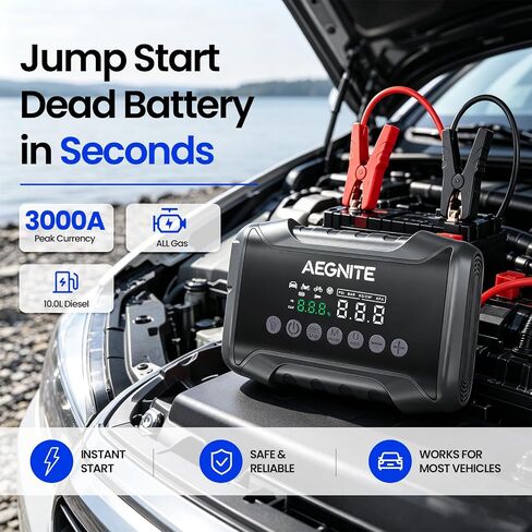 جهاز Jump Starter مع ضاغط هواء 3000A 150PSI، معزز بطارية السيارة المحمول متعدد الوظائف لبدء تشغيل بطارية السيارة، نفخ الإطارات 4 في 1، شحن الجهاز وإضاءة LED in Kuwait