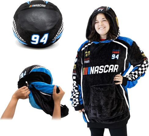 Plushible NASCAR-Themed Oversized Wearable Hooded Blanket for Adults Men and Women - Soft Polyester Snuggle Wrap Sweatshirt - Black in Saudi Arabia