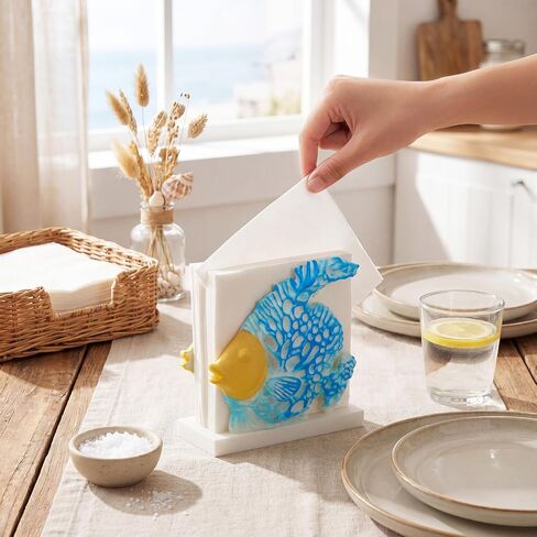 Fish Design Napkin Holder Coastal Napkin Holder Ocean Serviette Dispenser Marine Cocktail Tissue Storage Organizer Mail Letter Sorter Rack Document File Organizer in Kuwait