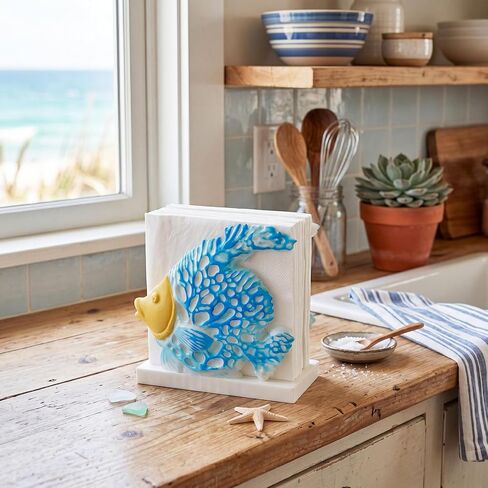 Fish Design Napkin Holder Coastal Napkin Holder Ocean Serviette Dispenser Marine Cocktail Tissue Storage Organizer Mail Letter Sorter Rack Document File Organizer in Kuwait