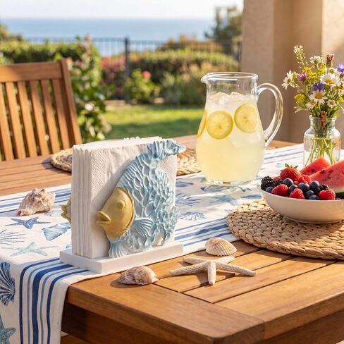 Fish Design Napkin Holder Coastal Napkin Holder Ocean Serviette Dispenser Marine Cocktail Tissue Storage Organizer Mail Letter Sorter Rack Document File Organizer in Kuwait