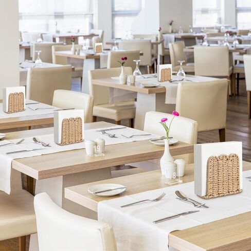 3 Pcs Scalloped Napkin Holders for Table Woven Rattan Paper Rope Napkin Holders Upright Wicker Standing Paper Dispensers for Guest Countertop Kitchen Dining Hotel Cocktail Room Decor in Kuwait