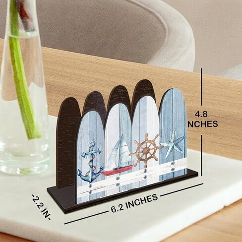 Summer Coastal Napkin Holder Beach Home Decor Rustic Nautical Anchor Sailboat Wheel Starfish Wooden Napkin Holder for Coastal Beach House Room Kitchen Bathroom Decorations in Kuwait