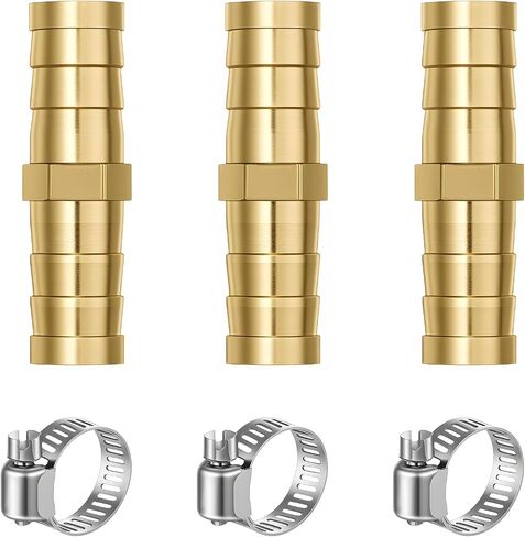 3 Pcs 3/8 Air Hose Repair Kit, Soaker Hose Repair Kit Brass Barb Splicer Mender Fitting with 3 Pcs Stainless Steel Pipe Clamps, 10mm Watertight Straight Barb Connector for Water Fuel Air in Kuwait