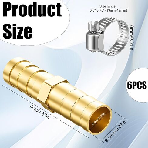 3 Pcs 3/8 Air Hose Repair Kit, Soaker Hose Repair Kit Brass Barb Splicer Mender Fitting with 3 Pcs Stainless Steel Pipe Clamps, 10mm Watertight Straight Barb Connector for Water Fuel Air in Kuwait