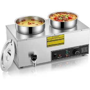 FOHERE Soup Warmer Commercial, 15QT Bain Marie Double Pot Warmer for Restaurant, 1200W Stainless Steel Portable Food Warmer, Digital Temperature Control (86-185°F), Anti-Dry Burn and Reset Button in Saudi Arabia