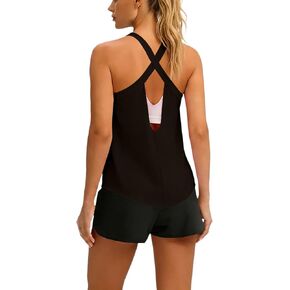 Womens Cross Back Workout Tank Tops Solid Color Stretchy Sports Breathable Camisole Gym Athletic Yoga Pilates Tops in Kuwait