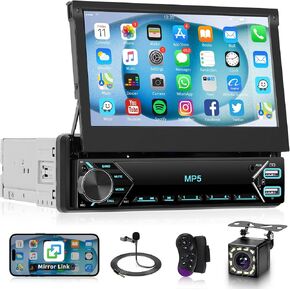 Single Din Flip Out Stereo Touchnens Stereo ، استريو سيارة 7 بوصات مع استقبال صوت Bluetooth Car ، كاميرا احتياطية ، راديو FM/Link/USB/AUX/TF/Type-C الشحن السريع in Kuwait