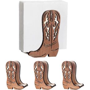 4 Set Wooden Western Cowboy Boot Napkin Holder | Cowboy Napkin Holder for Table,Cowboy Boot Western Decorations for Bedroom,Kitchen,Party,Table Centerpieces Decoration in Kuwait