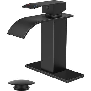 FORIOUS Matte Black Waterfall Bathroom Faucets 1 or 3 Hole, Vanity Single Bathroom Sink Faucet with cUPC Supply Line and Pop Up Drain, Suitable for Basin, Rv, Restroom Sink in Kuwait