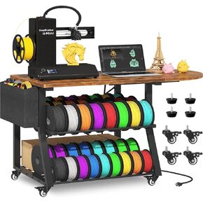 3D Printer Stand with Foldable Desktop & Fabric Drawer – Compact Rolling 3-Tier 3D Printer Table with Power Outlet & X-Bracket Stability for Small Spaces, Home, Workshop in Kuwait