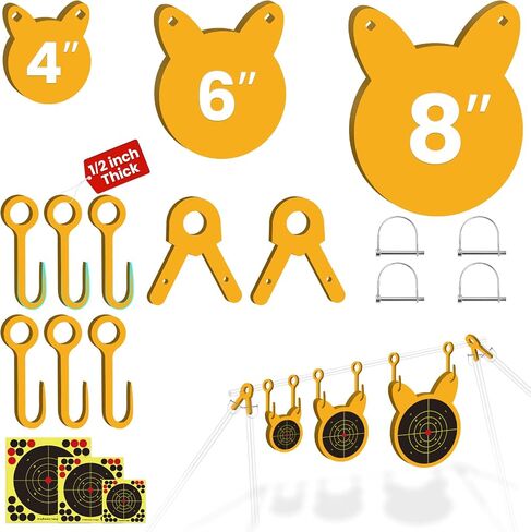 3/8'' AR500 Steel Target Combo Set, 3PC 4’’/6’’/8’’ Gong Shooting Targets Hanging Kit, Includes Hooks, Lock Pins, Leg Brackets, Paper Targets, Fits 1" OD EMT Conduit in Saudi Arabia