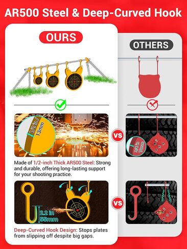 3/8'' AR500 Steel Target Combo Set, 3PC 4’’/6’’/8’’ Gong Shooting Targets Hanging Kit, Includes Hooks, Lock Pins, Leg Brackets, Paper Targets, Fits 1" OD EMT Conduit in Saudi Arabia