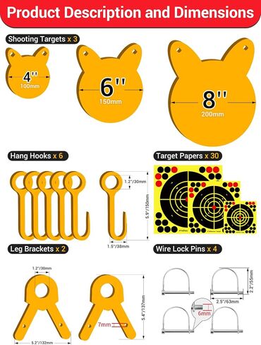 3/8'' AR500 Steel Target Combo Set, 3PC 4’’/6’’/8’’ Gong Shooting Targets Hanging Kit, Includes Hooks, Lock Pins, Leg Brackets, Paper Targets, Fits 1" OD EMT Conduit in Saudi Arabia