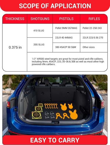 3/8'' AR500 Steel Target Combo Set, 3PC 4’’/6’’/8’’ Gong Shooting Targets Hanging Kit, Includes Hooks, Lock Pins, Leg Brackets, Paper Targets, Fits 1" OD EMT Conduit in Saudi Arabia