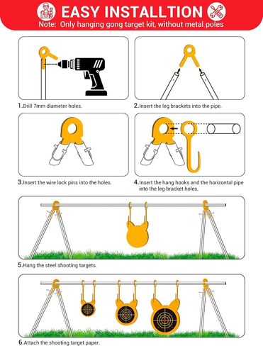 3/8'' AR500 Steel Target Combo Set, 3PC 4’’/6’’/8’’ Gong Shooting Targets Hanging Kit, Includes Hooks, Lock Pins, Leg Brackets, Paper Targets, Fits 1" OD EMT Conduit in Saudi Arabia