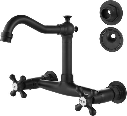 Airuida Kitchen Sink Faucet Commercial Wall Mounted 8 Inch Center Wall Mount Kitchen Tap Double Cross Handles 360 Rotatable Spout for Utility Laundry Restaurant Vintage Spout-Antique Brass in Kuwait