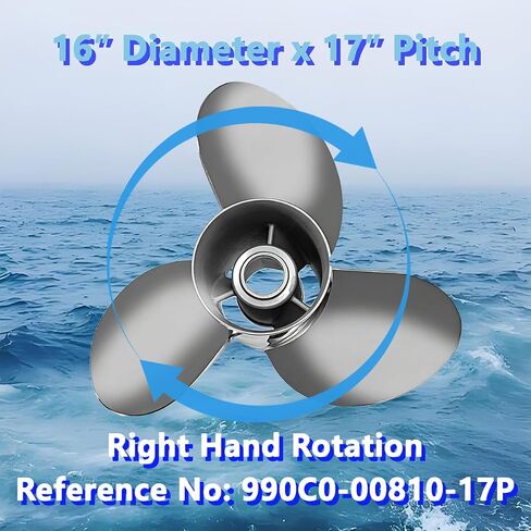 مروحة قارب خارجية من الفولاذ المقاوم للصدأ 16 × 17 لمحركات سوزوكي 150-300HP، 15 سنًا خددًا، 3 شفرات، 990C0-00810-17P، متوافقة مع سوزوكي 150HP 175HP 200HP 225HP 250HP 300HP، RH in Kuwait
