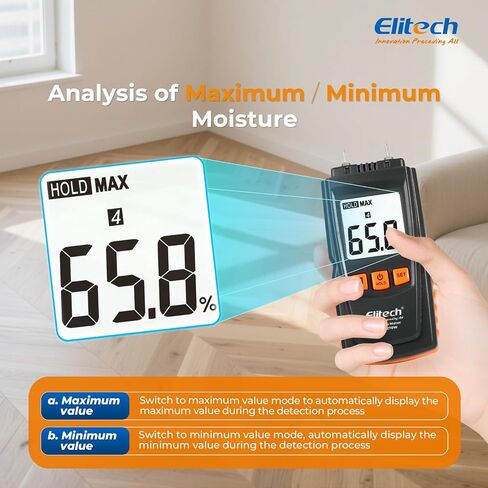 Elitech Digital Moisture Meter Water Leak Detector with Pin Probes, Moisture Tester for Wood Floors Walls with 4 Wood & Material Modes, Hold Function, Max/Min Reading MOT-270W in Kuwait