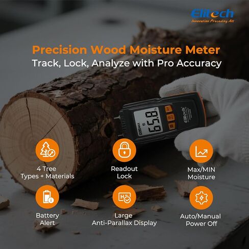 Elitech Digital Moisture Meter Water Leak Detector with Pin Probes, Moisture Tester for Wood Floors Walls with 4 Wood & Material Modes, Hold Function, Max/Min Reading MOT-270W in Kuwait