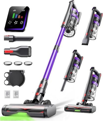 Cordless Vacuum Cleaner, 55KPa 650W Powerful Stick Vacuum for Home, 60Mins Runtime, 1.8L XL Dust Cup One-Touch Empty, Green LED Anti-Tangle Brush & Fragrance, for Pet Hair Carpet Hard Floor in Kuwait