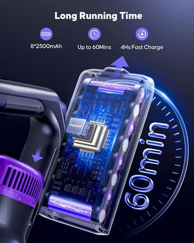 Cordless Vacuum Cleaner, 55KPa 650W Powerful Stick Vacuum for Home, 60Mins Runtime, 1.8L XL Dust Cup One-Touch Empty, Green LED Anti-Tangle Brush & Fragrance, for Pet Hair Carpet Hard Floor in Kuwait